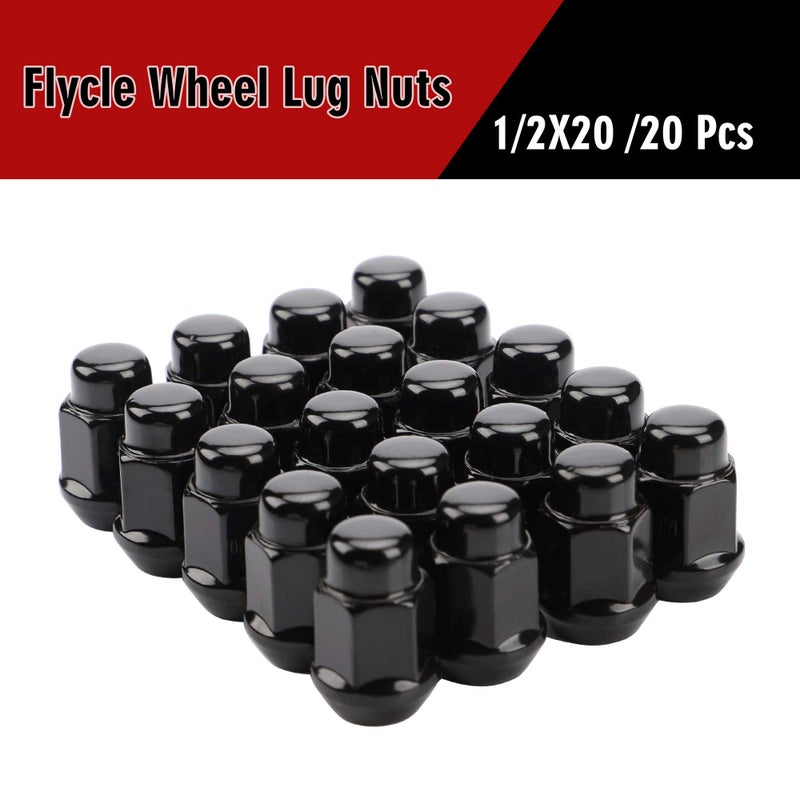 FLYCLE 20PCS 1.4 inch 1/2-20 Closed End Bulge Acorn Black Lug Nuts - Cone Seat - 19mm Hex Lug Nut for Bronco Mustang Cherokee Liberty Ranger Exlporer YJ TJ KJ KK ZJ WJ WK XK MJ XJ Aftermarket Wheels - Image 3
